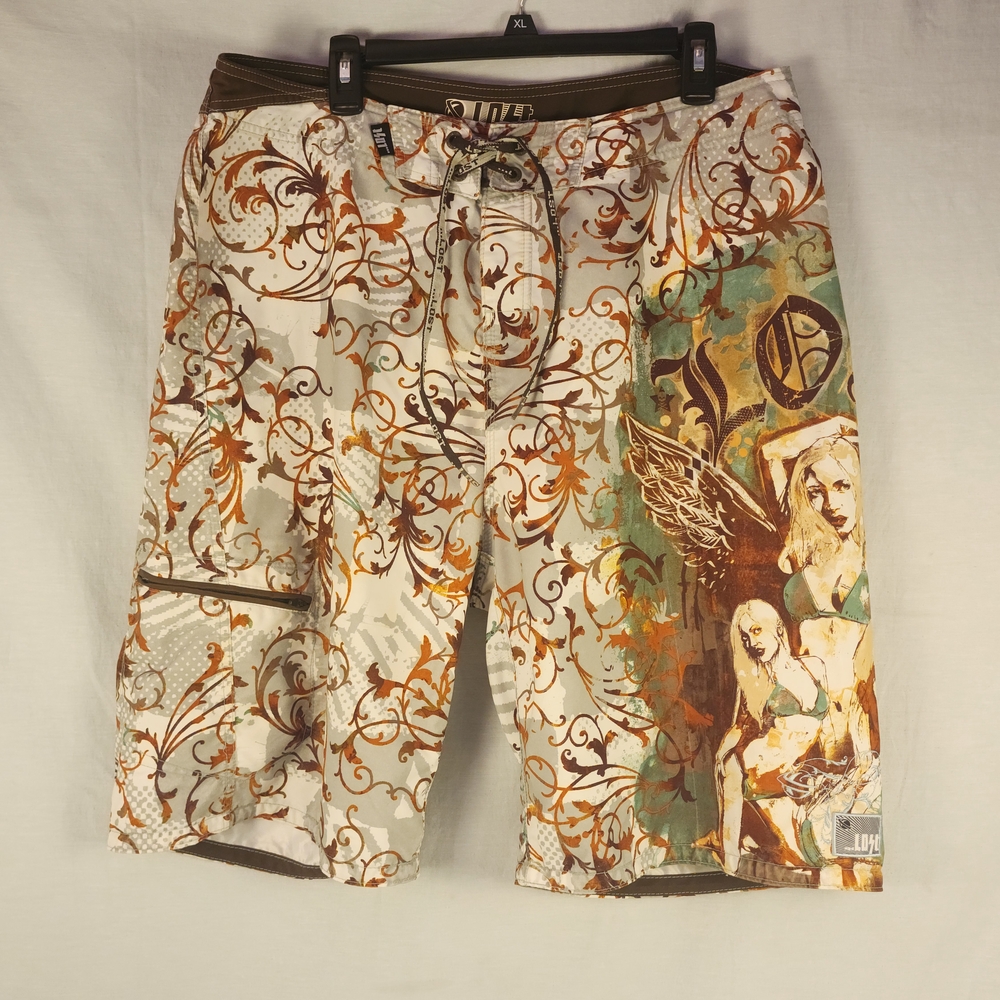 Vtg.-Y2K-Lost Enterprises Mayhem-Board Shorts-Bikini Girls Pattern-Men's-Size 38